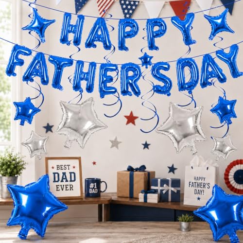 Image of Happy Fathers Day Balloons Father's Day Banner for Father's Day Party Decorations (Fathers Day Blue)