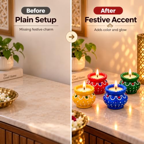Image of Decorative Matki Diya Candle Holders Set of 2