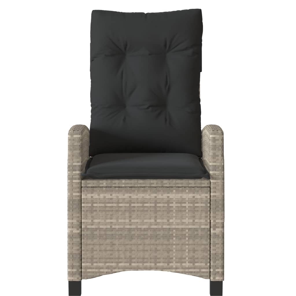 Set da 3 pezzi con cuscini grigio chiaro in polyrattan per giardino, balcone o terrazza con schienale regolabile e cuscini imbottiti spessi con rivestimenti sfoderabili