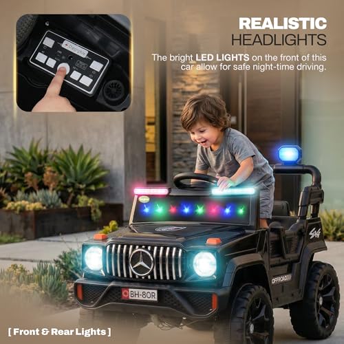 Image of Baybee Zenvor Battery Operated Jeep for Kids with Parental Remote Control | Kids Electric Battery Car with 4x4 Motors, RGB Lights & Music | Rechargeable Electric Car for Kid Aged 2-6 Years (Black)