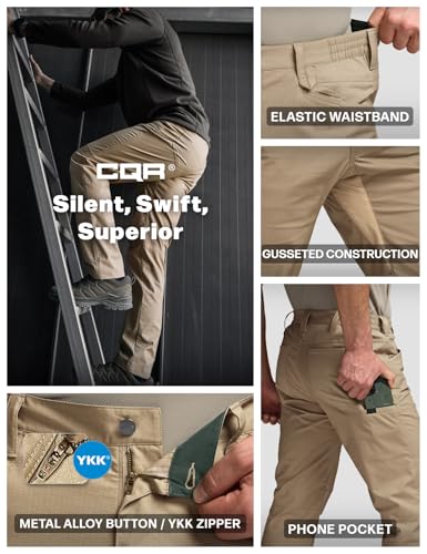Image of CQR Men's Flex Stretch Tactical Pants, Water Resistant Ripstop Cargo Pants, Lightweight EDC Outdoor Work Hiking Pants