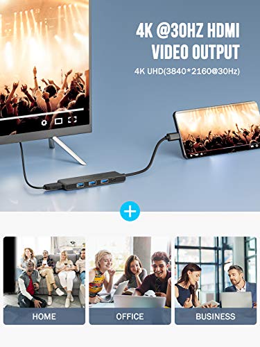Image of Lemorele 5-in-1 USB C Hub, 4K HDMI HDR, 100W PD Charging, 3 USB 3.0 Ports, SD /TF Card Reader, Universal Docking Station for Laptops, MacBook, iPad, Dell, HP, Lenovo