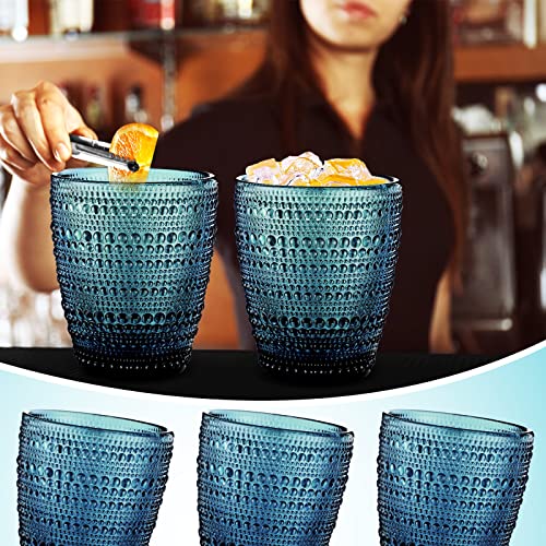 Hobnail Drinking Glasses 8 Oz Cocktail Glasses Vintage Glassware Old Fashioned Drinking Glasses Embossed Glassware Cups For Beverage, Water, Wine, Beer, Juice, Mixed Drinkware (Blue, 12 Set) #TOP4