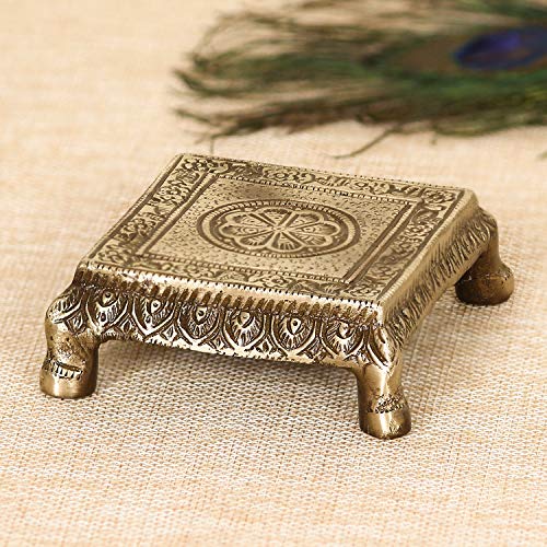 Image of eCraftIndia Brass Traditional Pooja Chowki (3.5 Inch x 3.5 Inch)