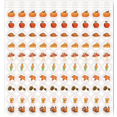 PRESSINART 500Pcs Autocollants Mini Thanksgiving 0.5 Pouce