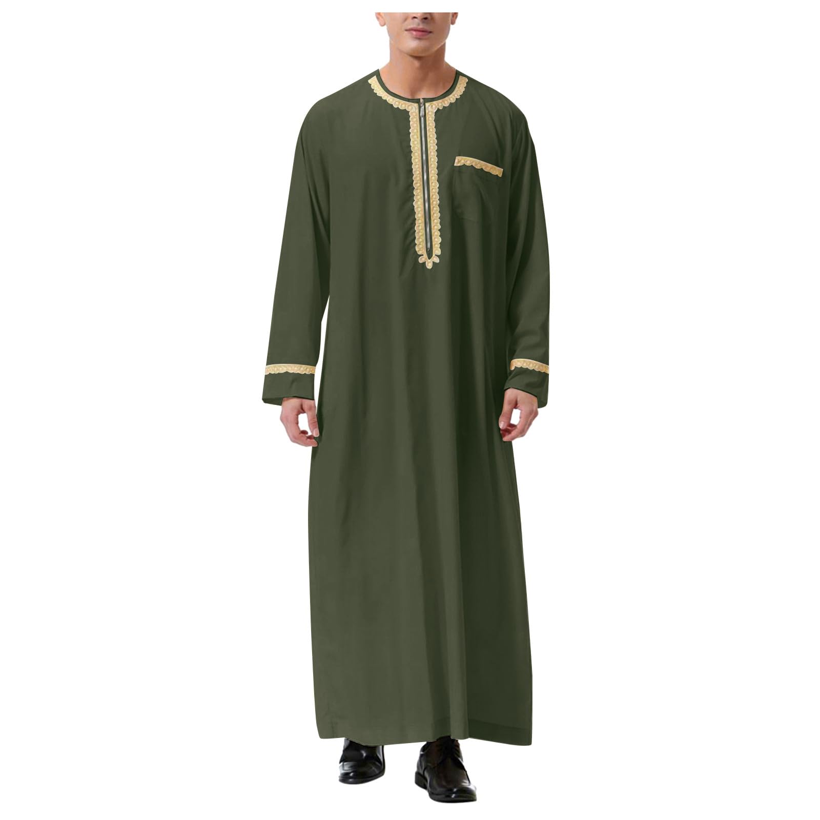 Qmfvqi Gebetskleidung für Männer Abaya Kaftan Herren Lang Kleid Elegant Muslim Arabische Islamische Kleidung Langarm Baumwolle Muslimische Kurdische Kleider Pfarrer Burka Dubai Thobe Islamisch