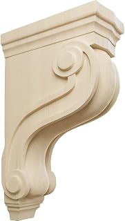 Ekena Millwork COR03X08X13TSRW Boston Traditional Scroll Wood Corbels, 3 7/8"W x 8"D x 13"H, Rubberwood
