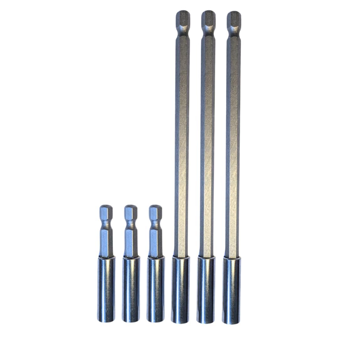 Soporte magnético para brocas de 60 y 150 mm en pack de 6 extensores hexagonales de 1/4 para impacto