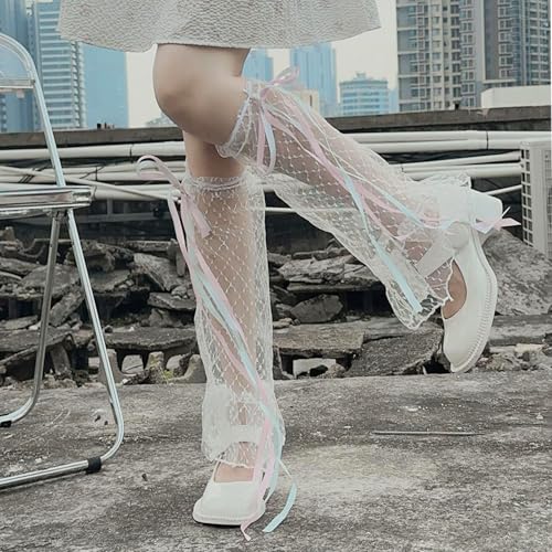 Image of Triplewood Summer Lace Flared Leg Warmers Y2K Leg Sleeves for Women Rave Bownot Leg Socks Hollow Out Leg Sleeves