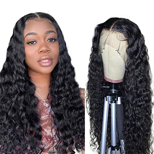 Water Wave Human Hair Lace Front Wigs 10A Brazilian Virgin Human Hair Wigs For Black Women Curly Wigs Glueless Lace Frontal Wigs Human Hair T Part Lace Front Wigs For Women Natural Hairline 24 Inch