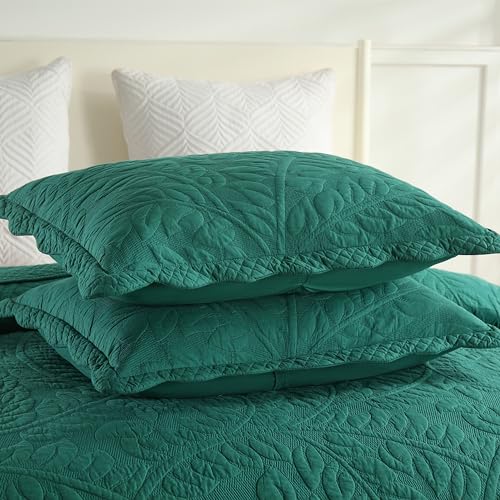MarCielo 3-Piece 100% Cotton Oversized Bedspread Lightweight Quilt Coverlet Embroidery Farmhouse Bedding Set T0 (Emerald, Oversized Queen (100"x106"))