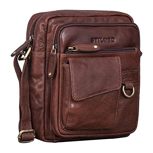 STILORD 'Ryan' Sac Croisé pour Hommes Cuir Petit Sac à Bandoulière Vintage Leather Bag Sacs Messagers pour iPad 9.7 Pouces Cuir véritable, Couleur:maraska - Marron foncé