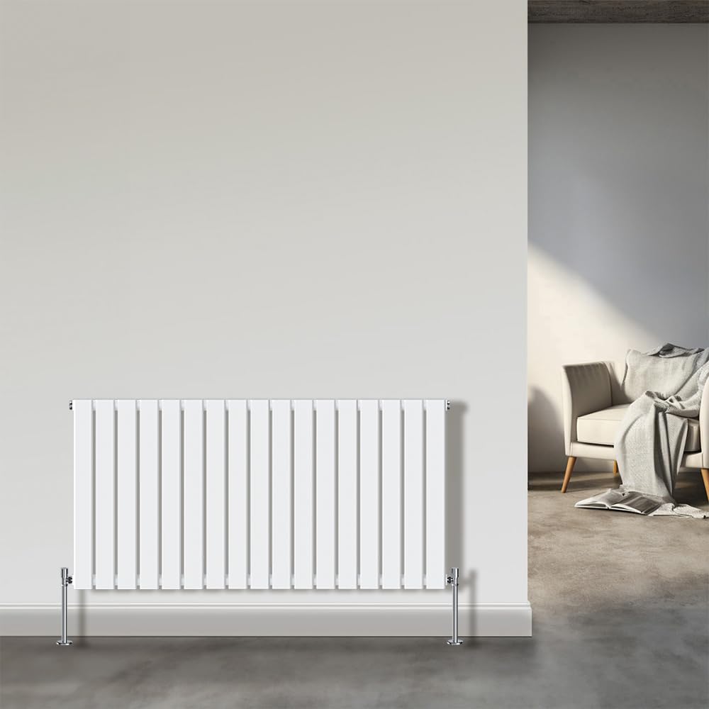 NRG Modern Horizontal Flat Panel Column Designer Radiator 600x1156mm Bathroom Central Heating Gloss White Single