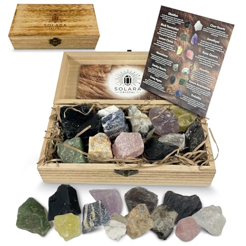 Solara Crystal Large Gift Set - 12 Healing Crystals for Energy Cleansing & Meditation, Spiritual Gifts for Women, Reiki & Crystal Lovers - Crystal Booklet Included