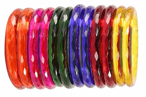 Image of NMII Traditional Glass With Diamond Cutting Pattern Glossy Finished Stylish Kada Set For Women And Girls | Crystal Glass Kada Bangles Set For Wedding, Festive