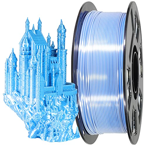 Image of MIKA3D Dual Color 3D Silk Sapphire Blue White PLA Coextrusion Filament, 1.75mm 2 Colors in 1 Printing Multi Colored Silk PLA, Widely Fit for 3D Printer, 2.2lbs /1kg 3D Material with Bicolor 2 Colors