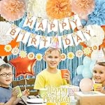 Blue and Orange Birthday Decorations Retro Sea Blue Teal Ivory Balloons Boho Sun Happy Birthday Banner Cake Topper Star Heart Foil Balloon Fall Autumn Sunshine 1st Birthday Party Décor Girl Boy - Image 5