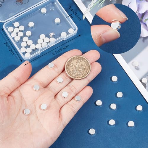 Beebeecraft 1 Box 50Pcs 925 Sterling Silver Plated Brass Coin Beads Flat Round Spacer Beads 6x3mm Tiny Coin Disc Loose Beads for Bracelet Necklace Jewelry Making Hole: 1.2mm - Image 3
