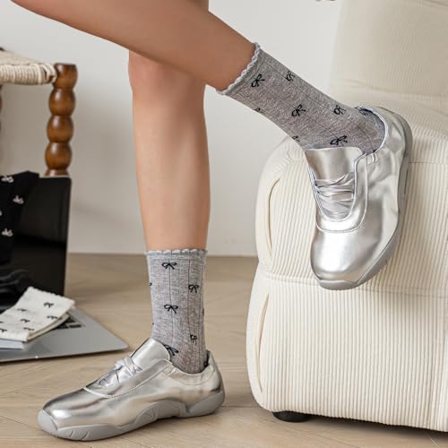 Image of Women's Cute Crew Socks, Casual Athletic Cotton Bowknot Cherry Calf Novelty Socks for Women