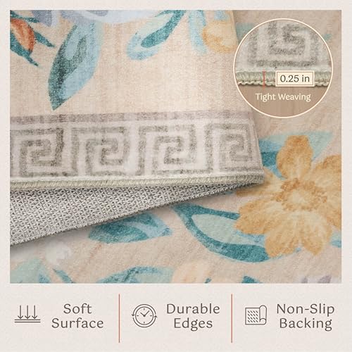 Tapete decorativo floral beige lavable 3x5 pies miniatura 5