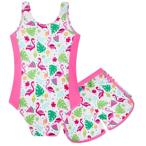 Image of TUONROAD Toddler Girls One Piece Swimsuit 2Pcs Bathing Suit Kids Swimwear with Short for 3-9