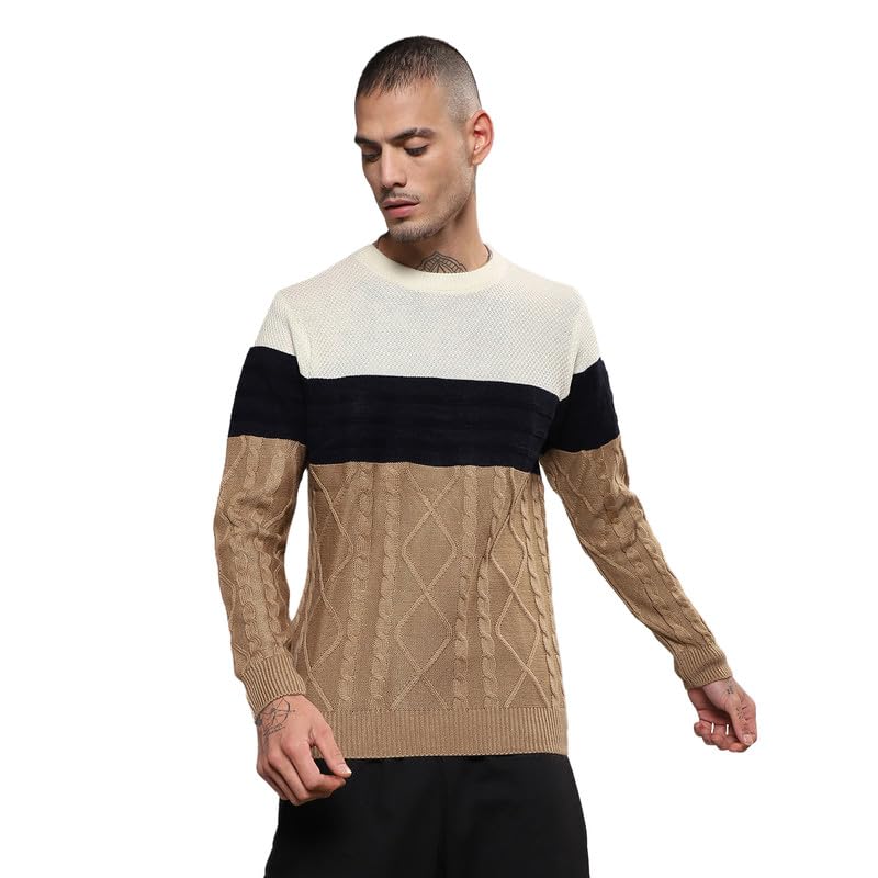cahoot Men's Cotton Pistachio Green Self-Design Striped Sweater For Casual Wear | High Neck | Long Sleeve | Zipper Closure | Crew Neck Sweater Crafted With Comfort Fit For Everyday Wear-picture-49