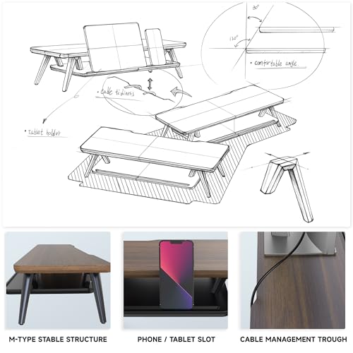 Image of Fenge Monitor Stand, Monitor Stands Riser for Desk, 23.6 Inch Wood Desk Shelf with Storage Organizer and Cable Management for Office Desk Accessories