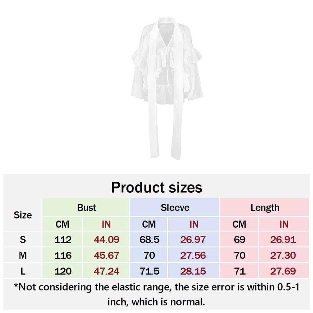 Blouse à col en V pour femmes Hauts à volants Garniture à manches longues Voir à travers Flowy Dressy Chemise de travail élégante
