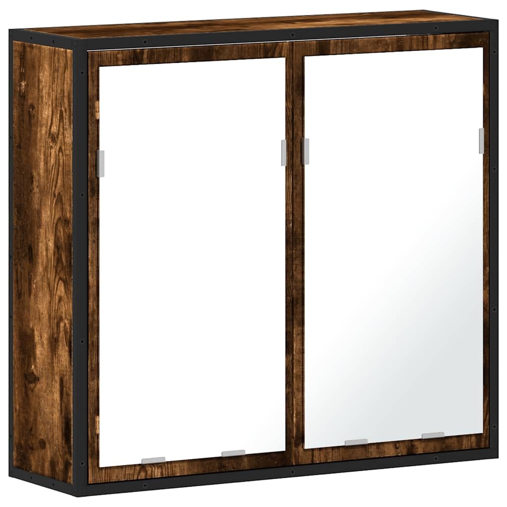 Bad-Spiegelschrank Räuchereiche Holzwerkstoff mit Metallgestell 65x20x60 cm Wandmontage Badezimmer Stauraum Schrank Spiegel für Makeup und Rasur langlebig stabil