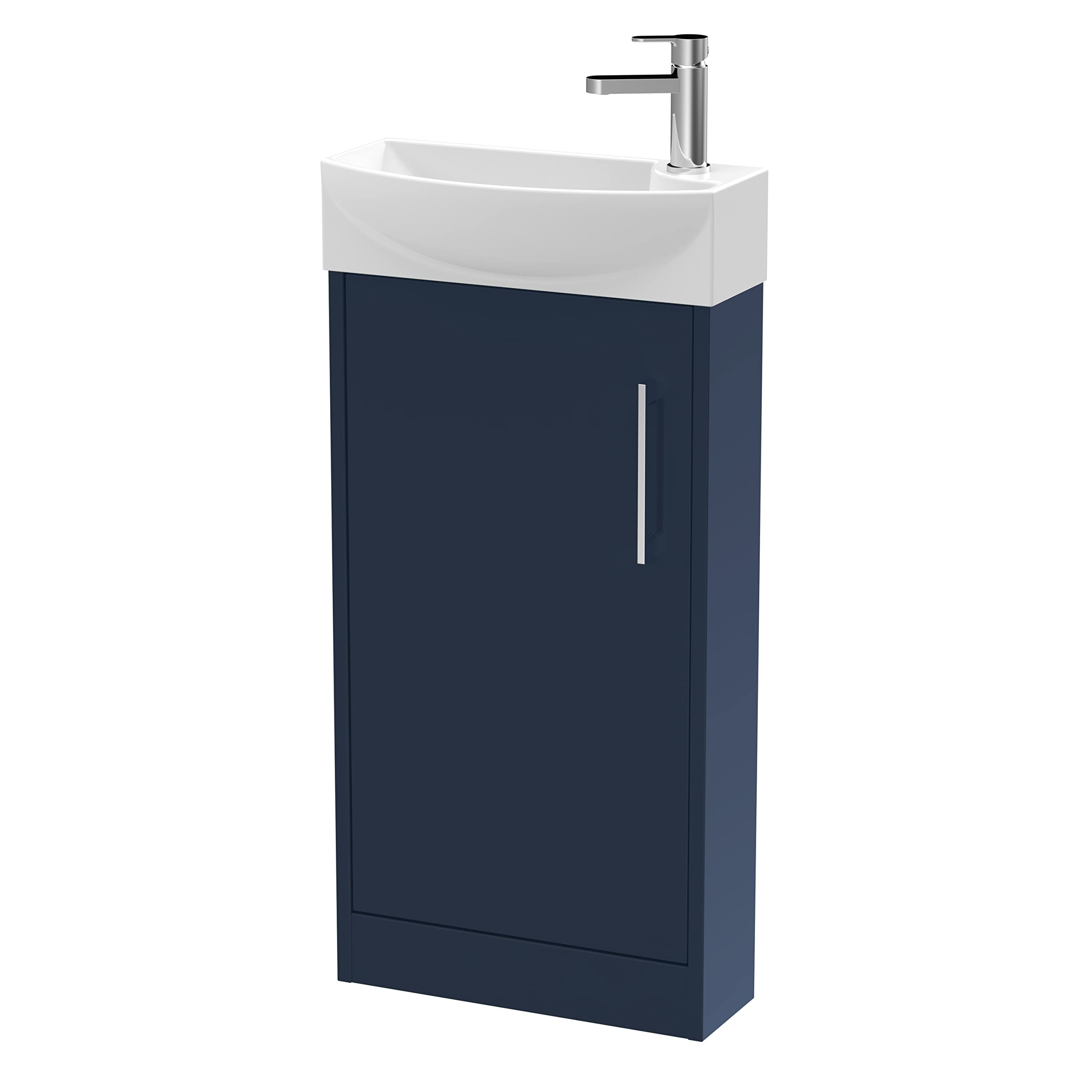 Hudson ReedJNU1721L Juno Compact Modern Cloakroom Floor Standing 1-Door Unit with 1 Tap Hole Left Hand Basin, 440mm, Matt Electric Blue