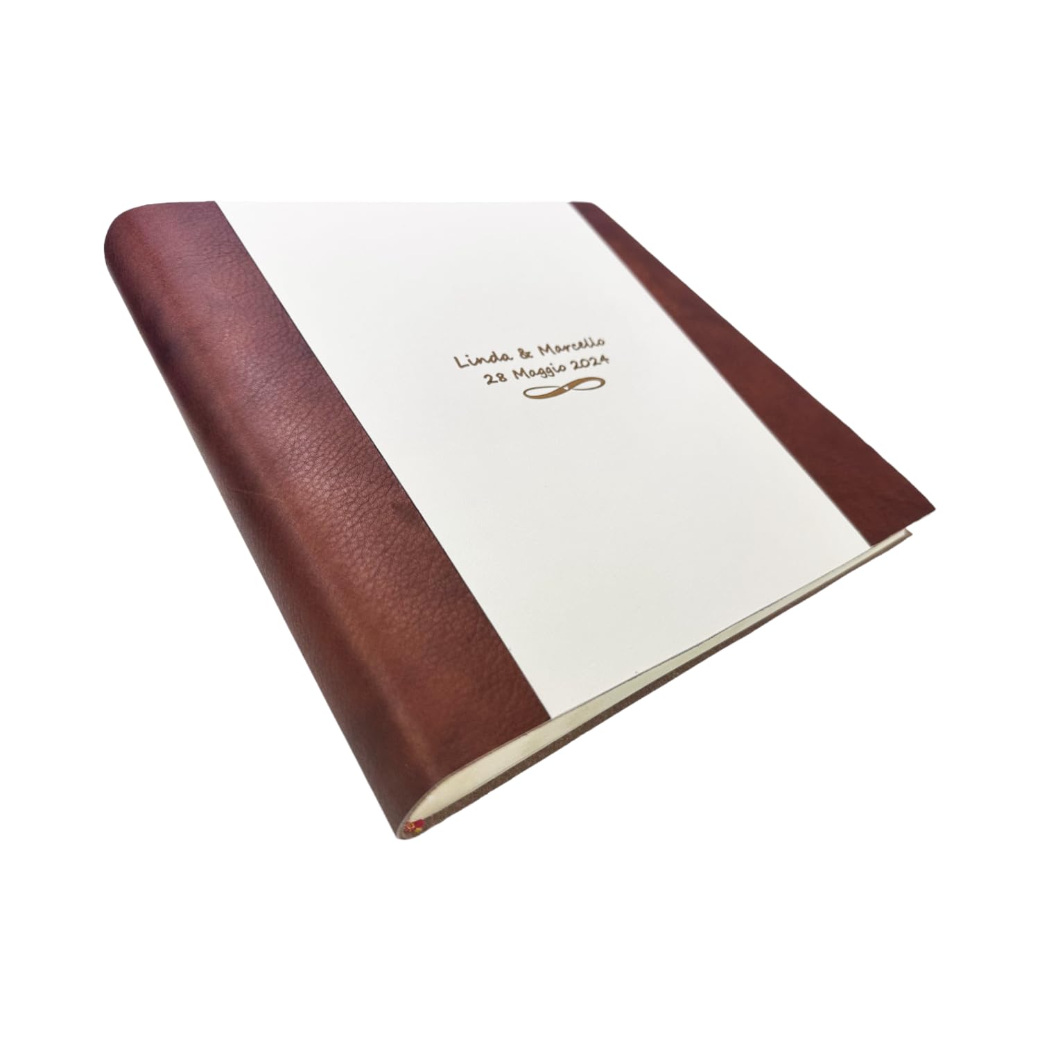 Álbum fotográfico artesanal – Roma Cuero – de auténtico cuero con inserciones de piel sintética, personalizable clásico con papel de seda, para boda, cumpleaños, regalo, boda, aniversario (té/crema)