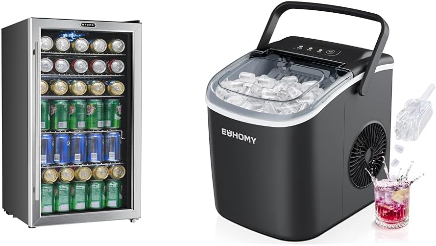Whynter BR-130SBS 120 Can Capacity 3.1 cu. ft. Beverage Refrigerator and cooler & EUHOMY Countertop Ice Maker Machine with Handle, 26lbs in 24Hrs