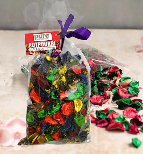 Image of Pure Source india Unscented Dried Flowers Leaves Potpourri Gift Bag for Home Decoration Room Office Bathroom Vase Fillers (50 GM Potpourri Bag Multicolor)
