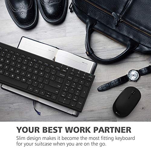 Image of iClever GK03 Wireless Keyboard and Mouse Combo - 2.4G Portable Wireless Keyboard Mouse, Rechargeable Ergonomic Design Full Size Slim Thin Stable Connection Keyboard for Windows 7 /8 /12, Mac
