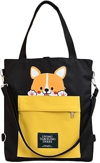 Tote Bags for Women & Girls - Ladies Canvas Shoulder Handbags - Backpack With Adjustable Strap (Black)
