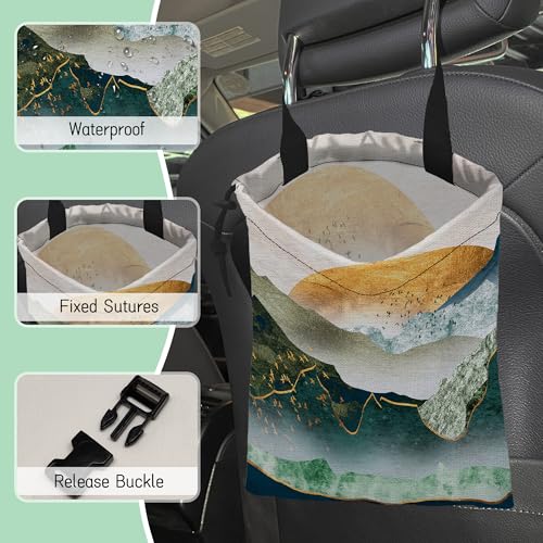 Image of Green Mountains Car Garbage Bag,Golden Sunset Waterproof Small Car Trash Bag Hanging Back of Seat,Drawstring Hanging Car Trash Bag with Adjustable Buckle for Car Accessories