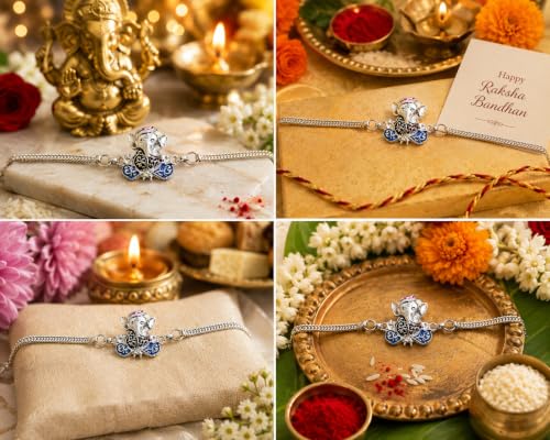 Image of Silver Rakhi /Bracelet /Rakhi set /Silver Rakhi for bhai /brother /bracelet with velvet gift box(1076)