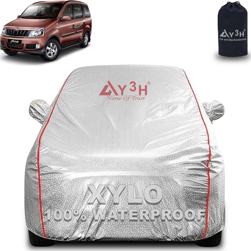 Image of 100% Waterproof Car Cover Compatible with Mahindra Xylo | All Weather, Dust Proof, UV Protective with Mirror Pocket (Silver Magic)