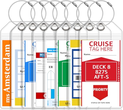 FUNMCAN Lot de 8 porte-étiquettes de bagage de croisière pour carnaval, NCL, princesse, MSC, bateau de croisière norvégien, indispensables pour 2025 et 2026 par FUNMCAN, étiquettes en plastique