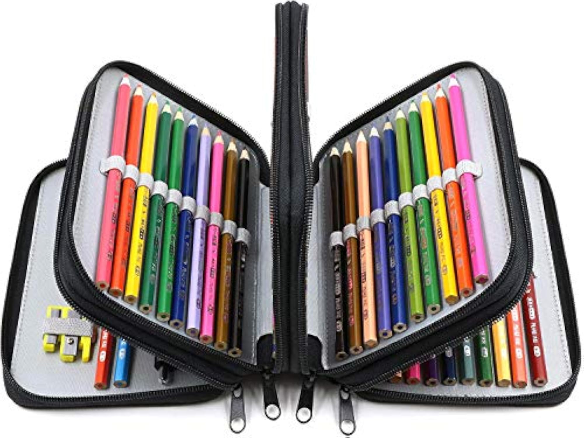 72 Holes Multi-Layer Zipper Pencil Case with Handle Strap