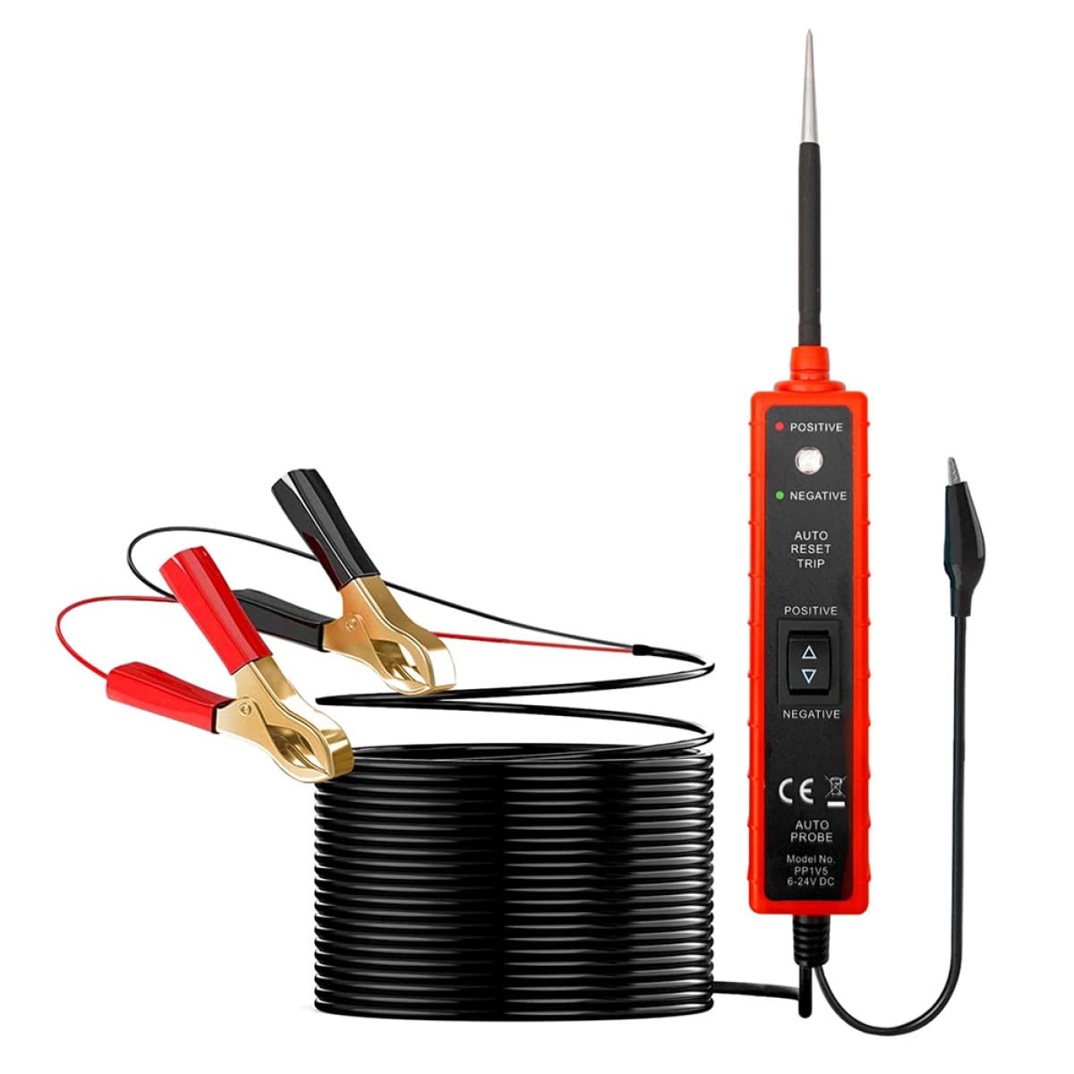 Tester Circuito Auto 6-24v Dc, Cavo 16ft, Diagnosi Conducibilità | Clip Positive e Negative, Abs Rosso Nero, Manutenzione Veicoli ed Elettrico, Protezione 8a