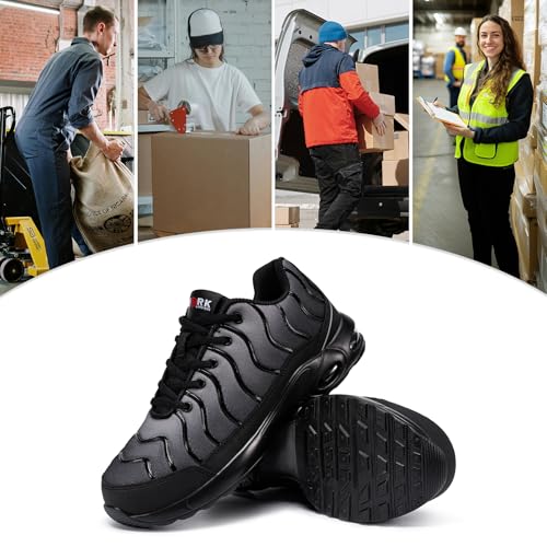 Image of LARNMERN Cushioned Steel Toe Shoes for Men Safety Toe Tennis Sneakers | Breathable ASTM Wide Toe Lightweight Puncture Proof Fashional Style Comfort Slip Resistant