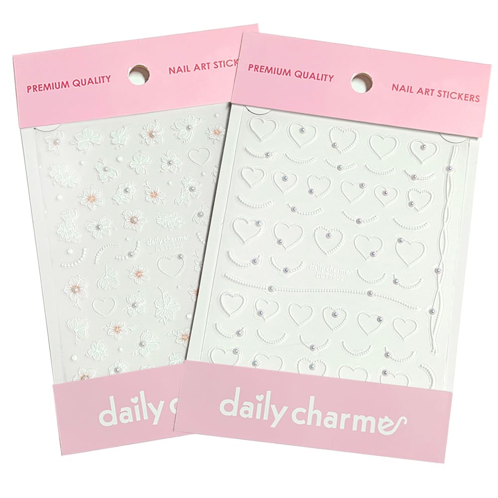 Daily Charme Nail Art 3D Self-Adhesive Flower Spring Nail Art Decal Accessories Stickers Charming Hibiscus and Dotted Hearts Design for Women DIY Nail