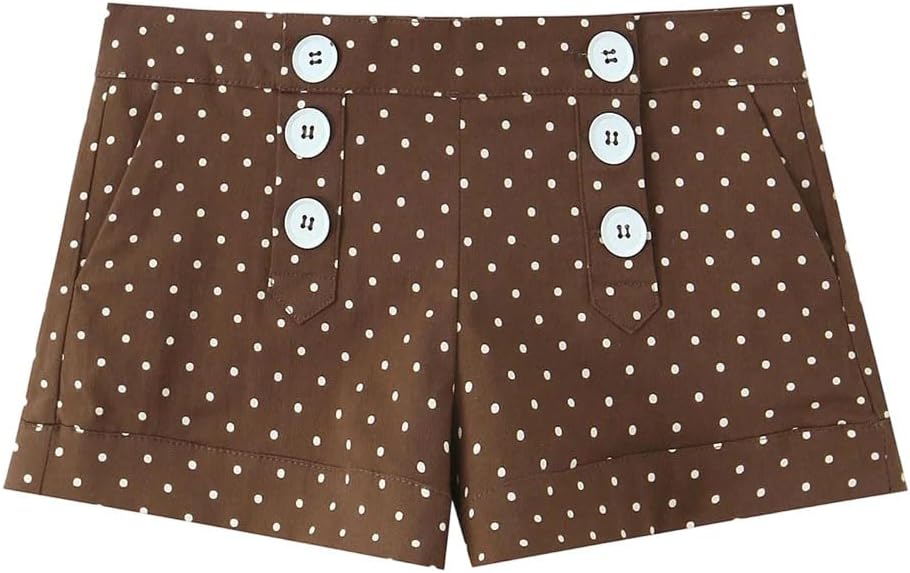 Women's Summer Shorts Set Polka Dot Poplin Single-Breasted Top Mid-Waist Casual Shorts