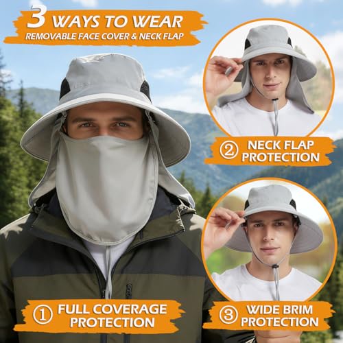 Image of Wide Brim Sun Bucket Hat, Waterproof Boonie Hat for Men & Women | UPF 50+ UV Protection, Adjustable Fit, Chin Strap & Sweatband, Foldable Durable for Fishing Hiking Garden Beach