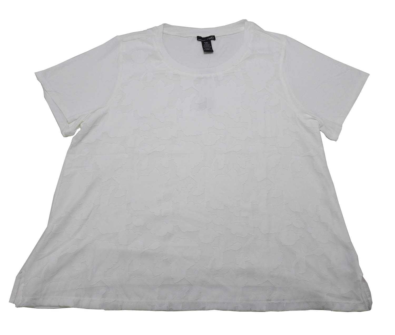 RXB Womens Size 2X-Large Short Sleeve Sheer Floral Front Blouse Top, White