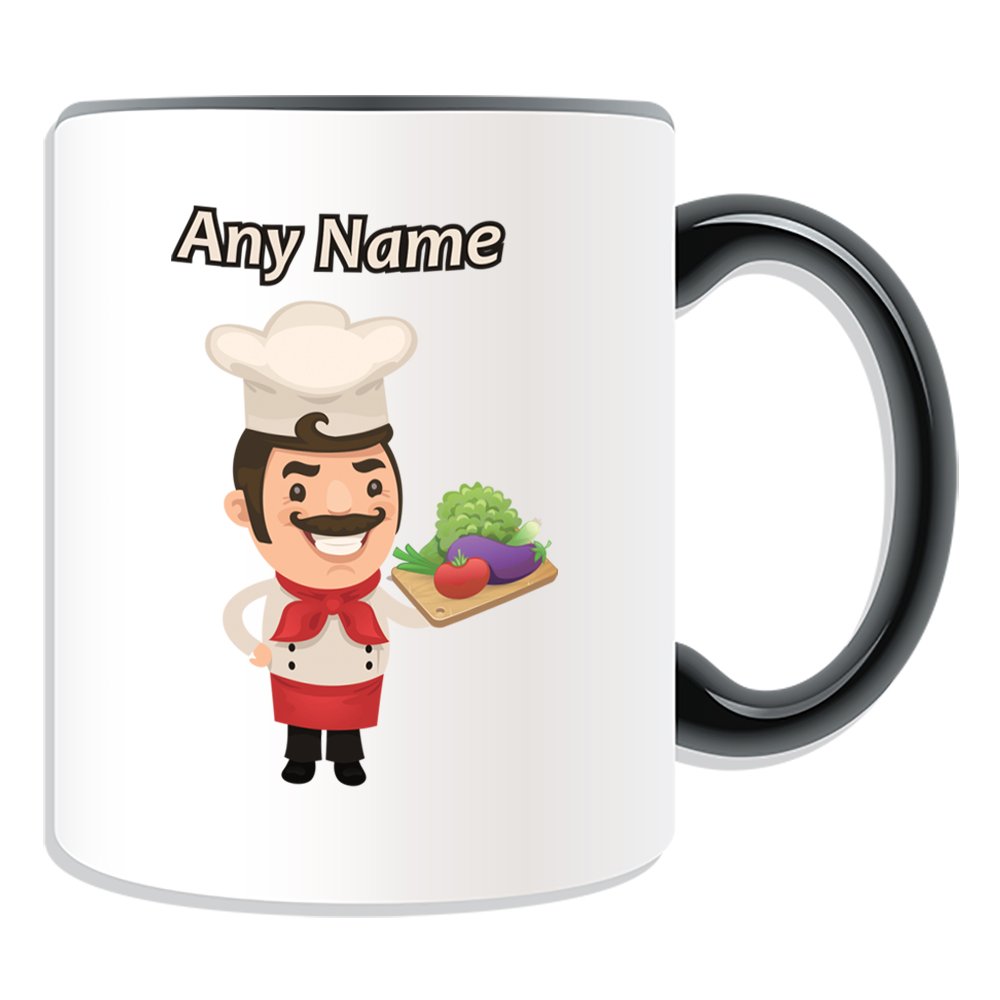 Unigift Black Personalised Gift - Chef Mug (Career Design Theme, Colour Options) - Any Name/Message On Your Unique Mug - Restaurant