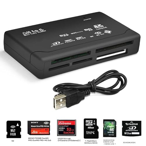 Acuvar Ultra High Speed Compact All-in-1 Memory Card Reader and Writer Plug and Play OSX Windows Chrome Compatible for SD/SDHC, Micro SD, CF, XD, MS/Pro and Duo Cards