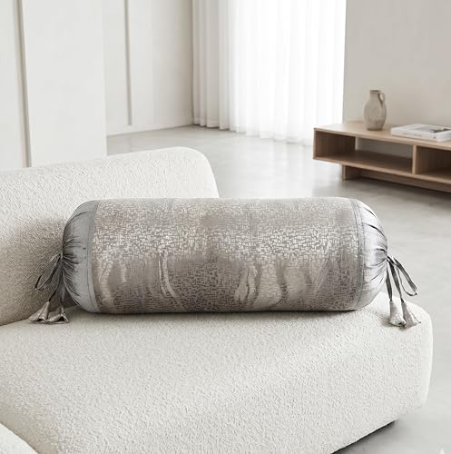 Image of SAJAVAT HOME Steel Grey Silk Bolster Cover for Sofa, Bed & Diwan (Pack of 2) 15x30 Inch | Soft Breathable Side Pillow Cover | Textured Round Pillow Cover for All Seasons