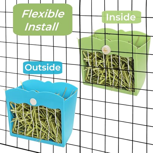 2 Packs Rabbit Hay Feeders, 120 OZ Bunny Grass Holder with Grate, Heavy -Duty Plastic Hanging Guinea Pig Feeding Rack with Adjustable Knob, Less Wasted Food Manager Dispenser for Small Animals - Image 5